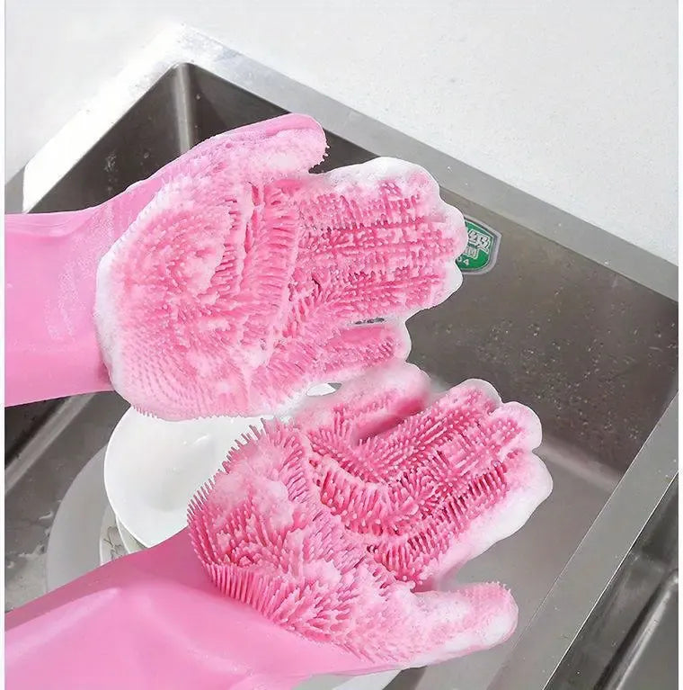Silicone Washing Full Finger Gloves – For Home (random Colors)